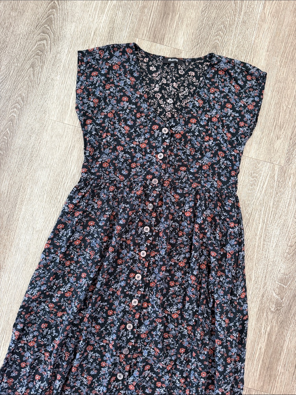 Madewell floral printed button front midi dress blue awakened blooms XXS - Picture 1 of 5